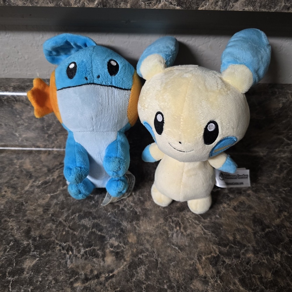 Pokemon Center Mudkip Minun Plush Lot 2014 7" Official Pokemon Tush Tags